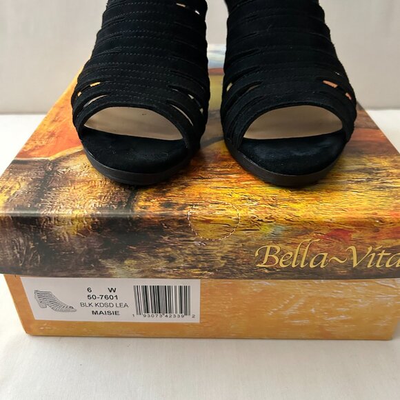 Bella Vita Black Suede Gladiator Open Toe Zip Back Shootie 6W fits like a 7W* - Picture 4 of 12